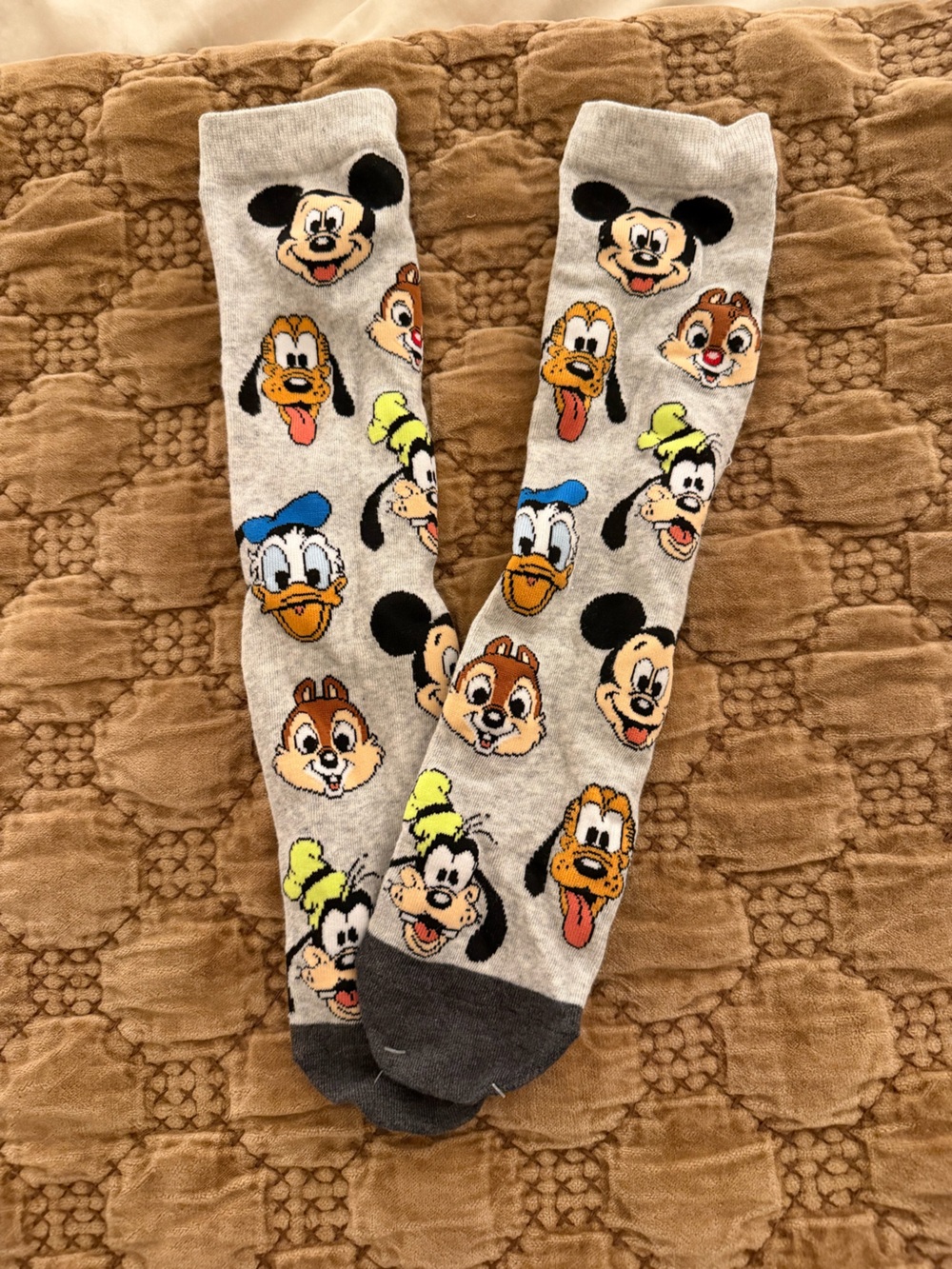 Disney Gray Crew Socks with Mickey, Donald, Goofy & Friends
